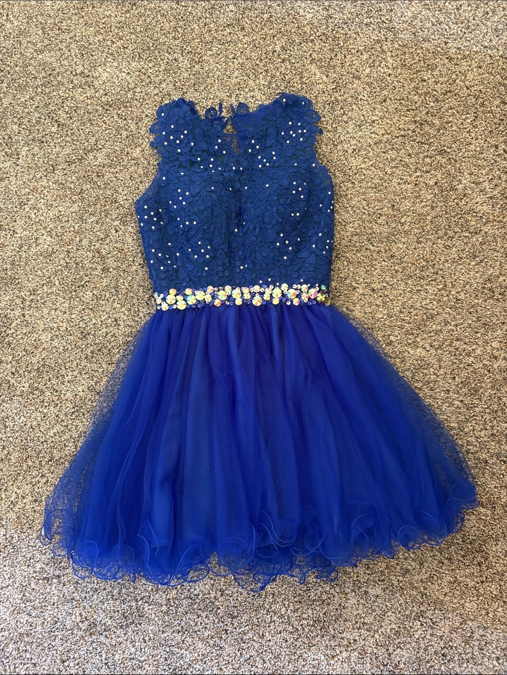 Narianna Royal Blue Lace Bodice Mini Dress with Sequin Waist